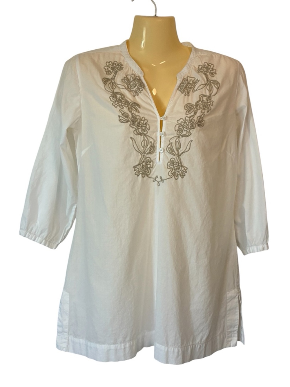 Royal Robbins Oasis Floral Embroidery Tunic Top Bohemian CoastalWhite Beige Sm